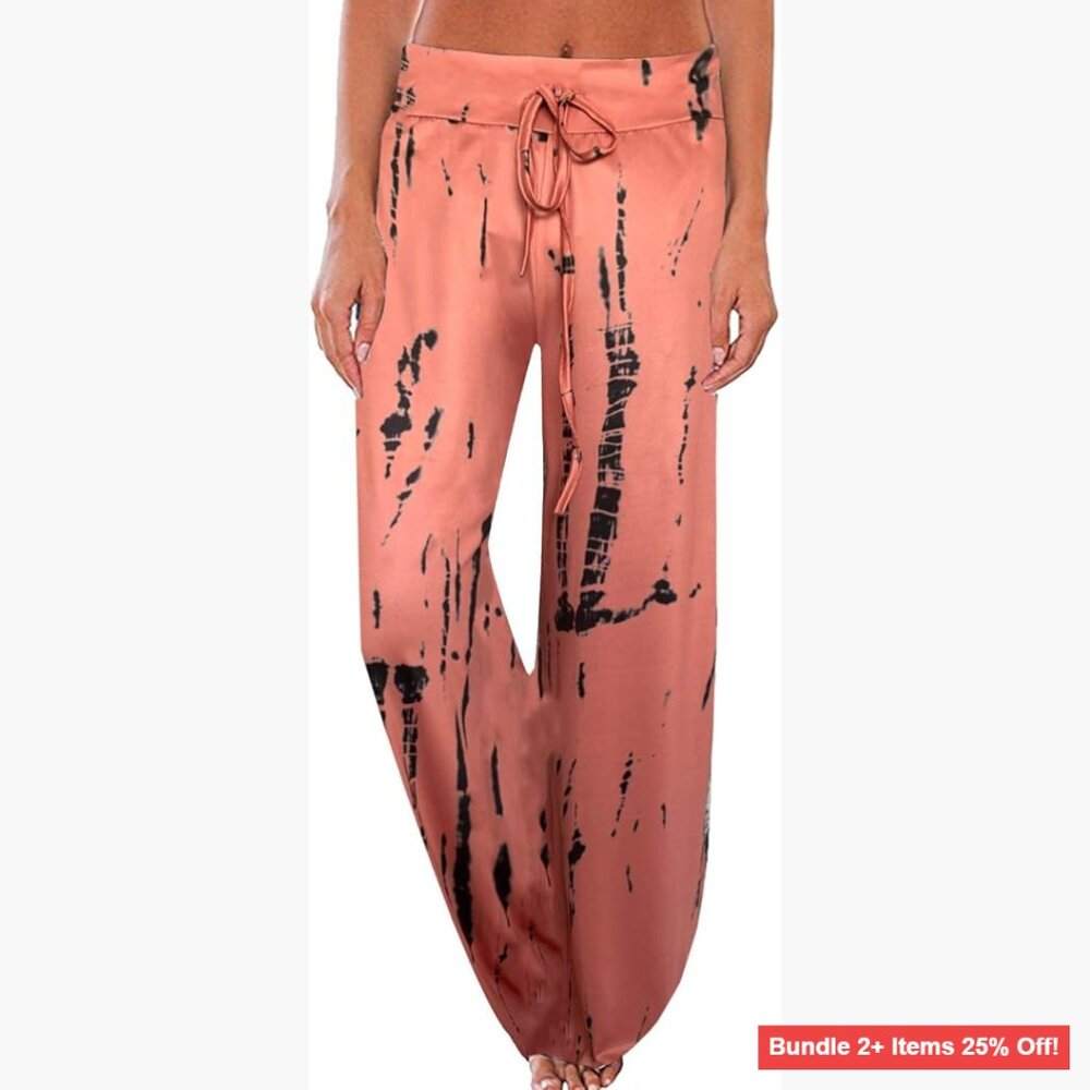 Wide Leg Palazzo Pajama Pants Drawstring Lounge Casual Comfy Soft